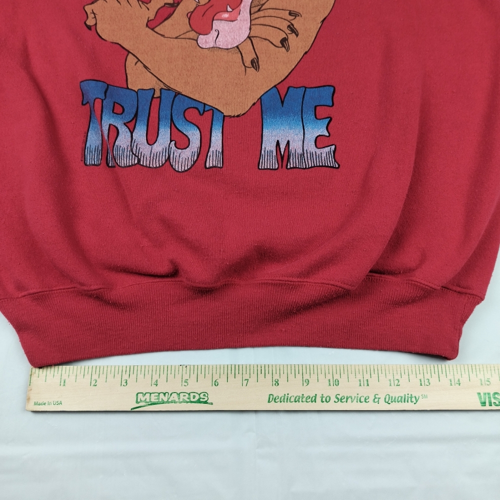 Vintage 80s sweatshirt Lee big bad wolf teletrend 1987 trust me XL Red USA Made - Picture 12 of 16